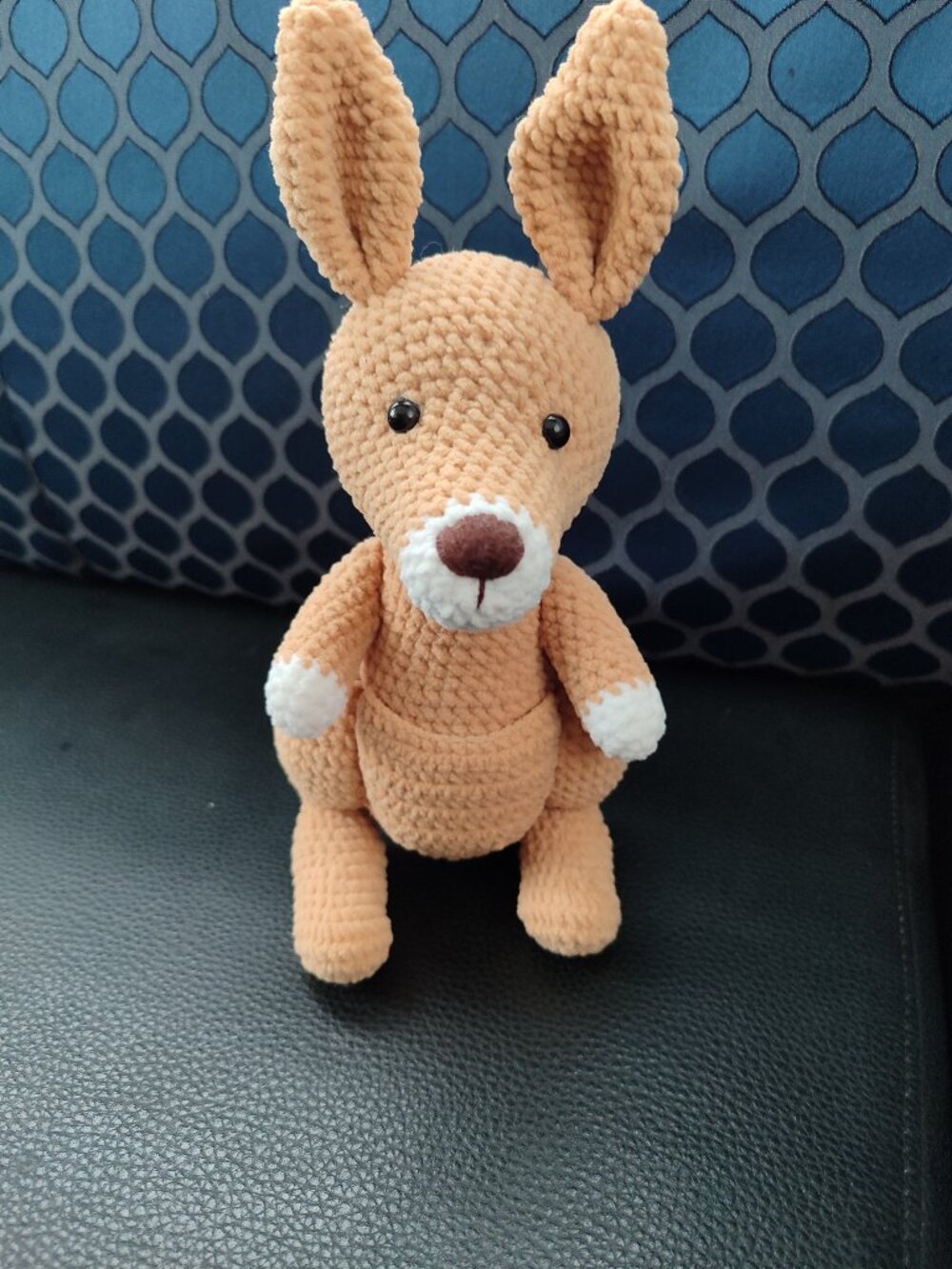 Handmade Crochet Kangaroo Plush Toy Amigurumi Velvet Stuffed Animal 10 inches